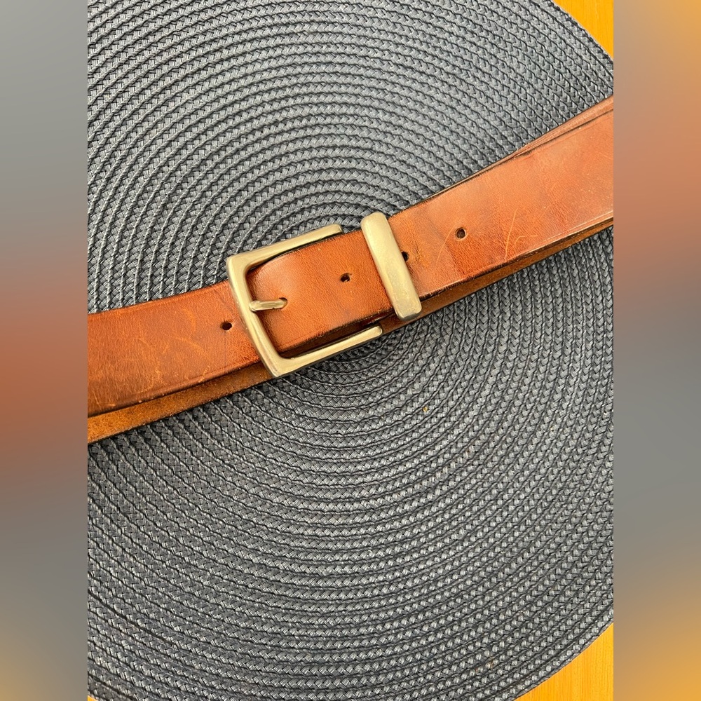 VTG GAP Cognac Brown Genuine Leather Belt Solid Brass Silver Buckle 34 Waist - Picture 8 of 11